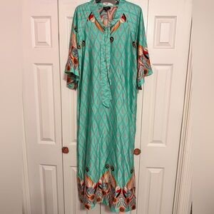 Vibrant Turquoise Patterned Maxi Dress